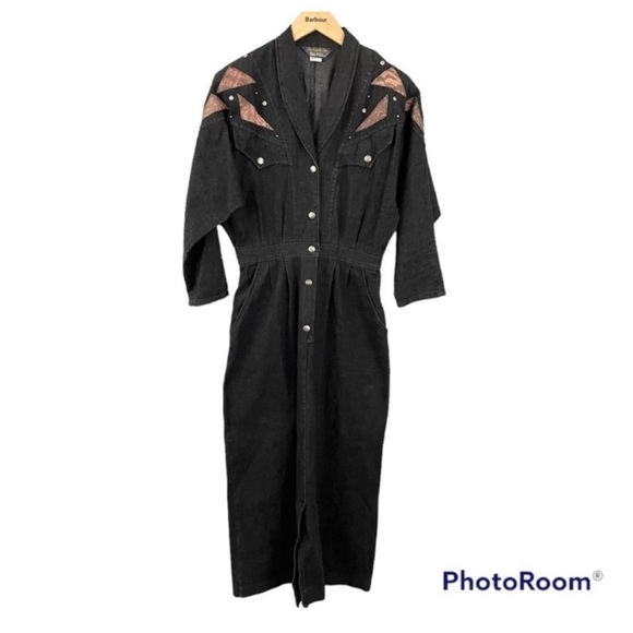 Vintage Pandhandle Slim 80's Denim Midi Dress - Picture 1 of 5